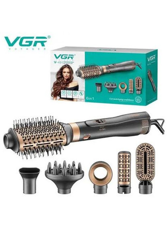 Фен браш стайлер 6в1 щетка для выравнивания и завивки волос расческа V-491 1000Вт Черный VGR (300292529)
