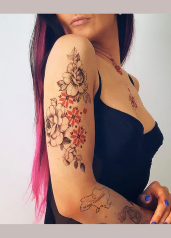 Временное тату "Пионы силы в вышиванке" Arley Sign (292554092)