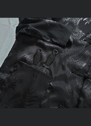 Атласова чорна сорочка з драконами оверсайз прямого крою аніме харадзюку японська китайська естетика унісекс велика гранж панк No Brand (316259282)