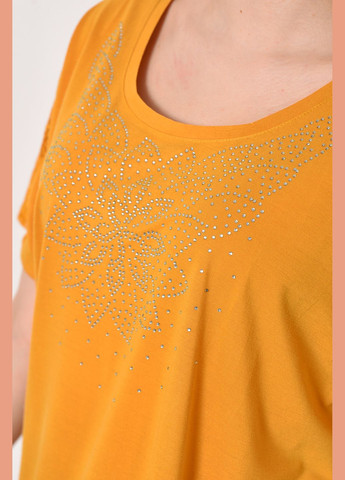 Гірчична літня футболка жіноча батальна гірчичного кольору Let's Shop