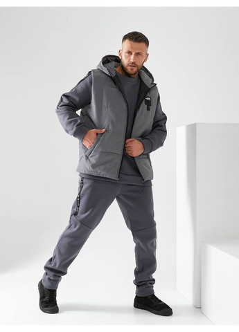 Темно-сірий демісезонний чоловічий костюм 3-ка – жилет, світшот та штани-3 трійка Україна