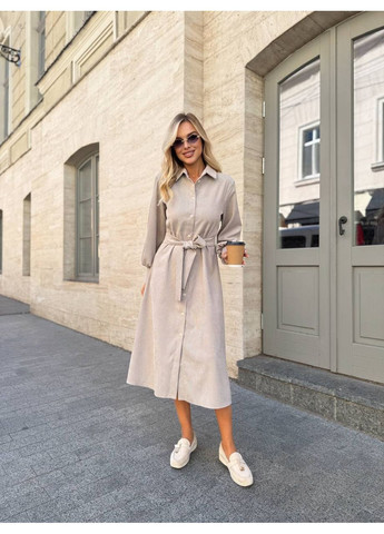 Бежева повсякденний, ділова, кежуал жіноча сукня вельветова сукня-сорочка Style Point однотонна