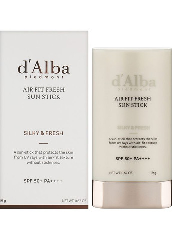 D'ALBA Мінеральний сонцезахисний стік із високим фактором захисту SPF 50+ PA++++ Air Fit Fresh Sun Stick 19g (2-1026734) — Крем, Південна Корея (369789357)