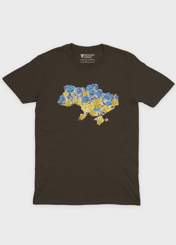 Коричневая мужская футболка с патриотическим принтом карта украины (ts001-1-dch-005-1-008) Modno