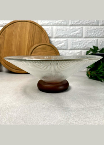 Велика скляна фруктовниця на дерев'яній підставці Astar No Brand (366818143)