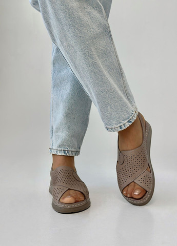 Кофейные босоножки женские кожаные на полную ножку Sherlock Soon