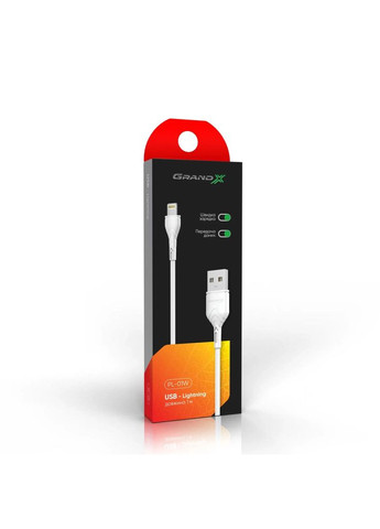 Дата кабеля (m436938) Grand-X USB 2.0 AM to Lightning 1.0m Cu, 2.1А White (367064728)