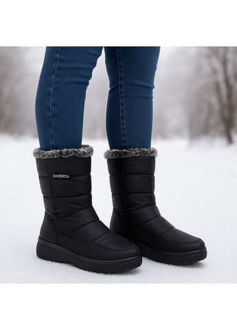 Жіночі зимові сапоги чорні текстильні на хутрі Kindzer К-2 (369365795)