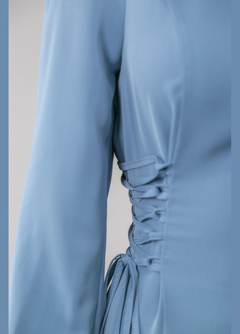 Голубое праздничный, вечернее платье миди со шнуровками CHICLY однотонное