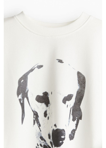 Белый свитшот из хлопка оверсайз H&M однотонный (360576244)