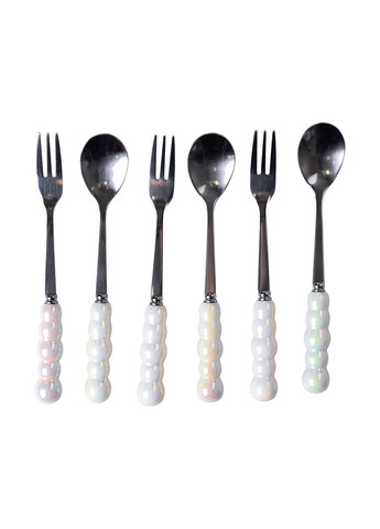 Набір десертних виделок та ложок на керамічній підставці, перламутровий Yiwu (324071214)