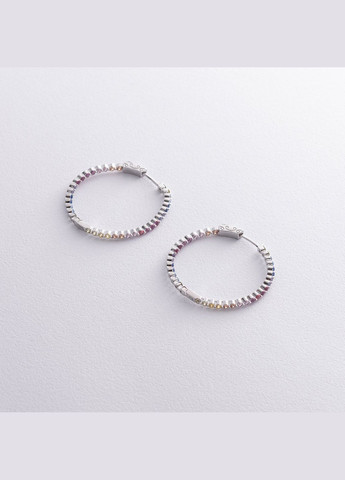 Серебряные серьги - кольца с разноцветными фианитами 123304 Oniks (264024263)