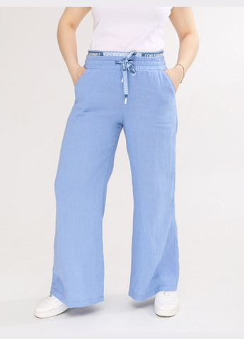 Штани жіночі блакитні лляні палаццо великий розмір на лаштунці Estensivo Палаццо (293956583)
