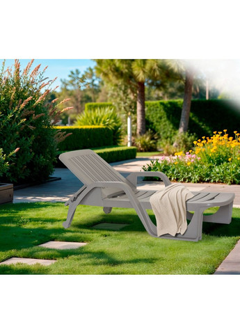 Шезлонг пластиковый BICA Zanzibar бежево-серый для отдыха на улице пляжное кресло с колесиками ProDobro (367266435)