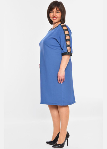 Синя джинсова сукня жіноча батальна синього кольору кльош Let's Shop однотонна