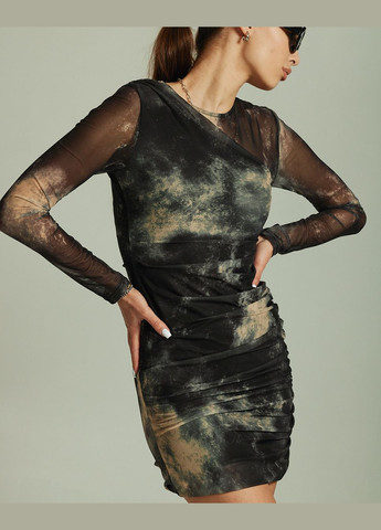 Темно-коричневое кэжуал платье женское черно-коричневое шифон QUZU