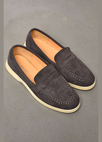 Let's Shop Туфлі-лофери жіночі сірого кольору лофери сірий з штучна замша, україна — демісезон (334102272)