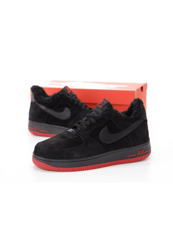 Черные зимние кроссовки зимние мужские nike air force 1 winter low black red fur | найк аир форс 1 низкие черные красные с мехом No Brand