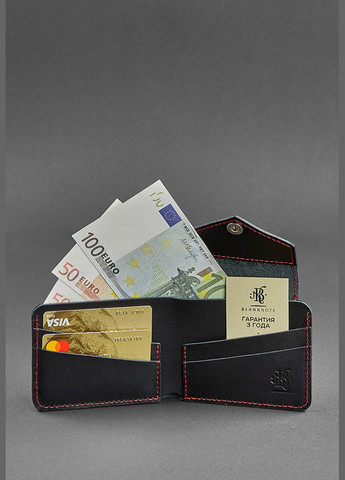 Шкіряне портмоне 4.2 на кнопці чорне з червоною ниткою (A-026115) BlankNote (328444698)