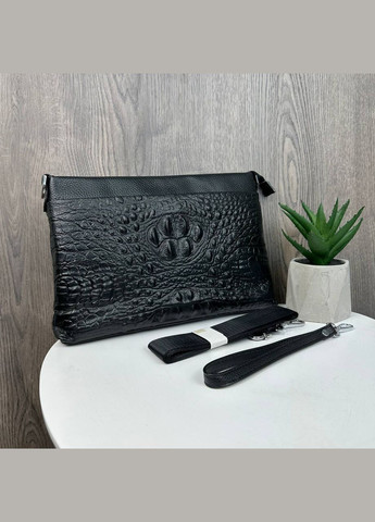 Большой мужской кожаный клатч сумка Kanguroo барсетка кошелек черный рептилия Eton (321011704)