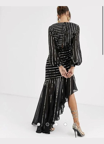Черное платье макси с косым подолом у пайетки Asos