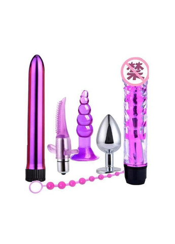 Набор секс-игрушек для взрослых 6 в 1 (вибратор, анальная пробка, виброязычок, анальная цепочка) No Brand (340914446)