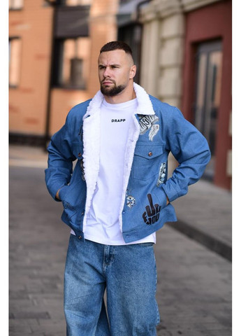 Комбинированная демисезонная джинсовая куртка утепленная с принтом украина собственное производство на флисе No Brand