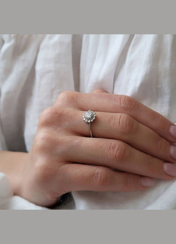 Серебряное кольцо Цветок с Белым камнем 17.5 размер серебро 925 пробы Родированное 81089б 2.14 No Brand (306741931)