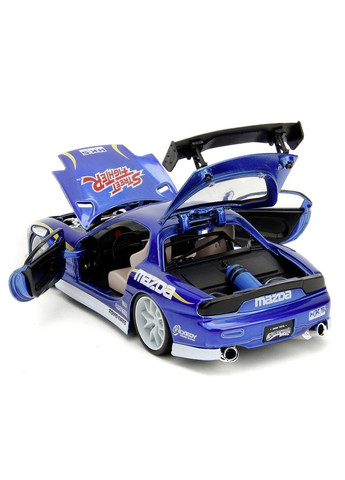 Машина металева Вуличний боєць Мазда RX-7 з фігуркою Чан-лі, 1:24, синій () Jada 253255062 (362025047)