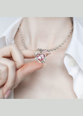 Ланцюжок феї сріблястий 2.0 в стилі фентезі fairycore з рожевим серцем і асиметричними зірочками кольє казкове крупний ланцюг No Brand (307288332)