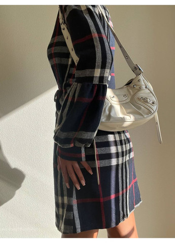 Темно-синя сукня сорочка кашемірова на ґудзиках у клітинку,з поясом Україна