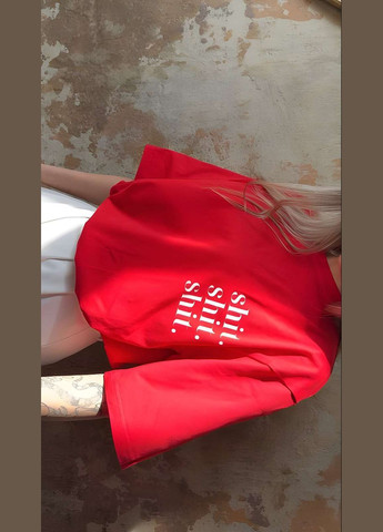 Женская качественная нежная хлопковая футболка оверсайз с надписью one size хлопок красный Україна - (339402775)