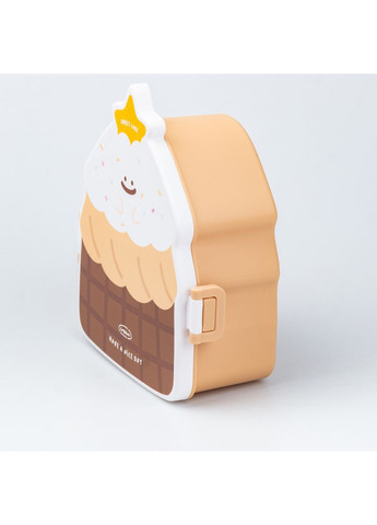 Детский ланч бокс на две секции 950 мл пластиковый с вилкой и ложкой "Пирожное" Коричневый TS Kitchen (367724560)