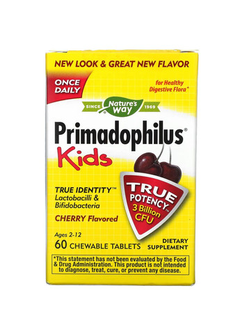 Суміш Пробіотиків для Дітей віl 2 до 12 років Primadophilus® 3 Billion- 30 жувальних таб Nature's Way (293152506)