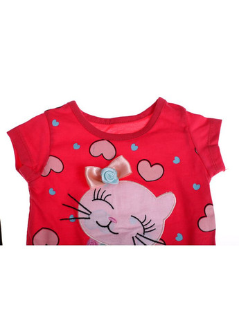 Червоний літній футболка з лосинами для дівчинки трикотажні з кисою червоні 86 см (30581) BABYKROHA