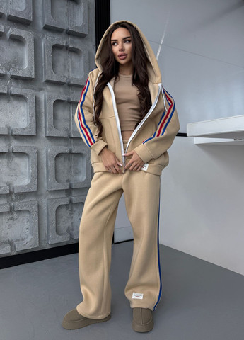 Спортивный костюм женский зимний оверсайз с лампасами и капюшоном (худи + штаны) No Brand (365765643)