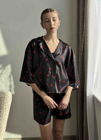 Чорна всесезон піжама колекції «бурхливість» (сорочка, шорти) VIDCHUY