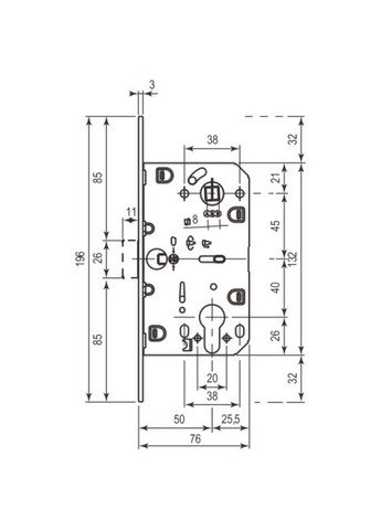 Art. B061035003 Механізм Mediana Polaris під циліндр латунь 85мм AGB (322520309)