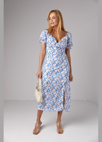 Блакитна відвертий літнє плаття міді з коротким рукавом та відкритими плечима - червоний Lurex