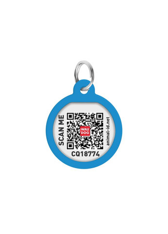 Адресник для собак і котів металевий Smart ID c QR паспортом, малюнок «Градієнт блакитний», коло, Д 25 мм WAUDOG (330245336)