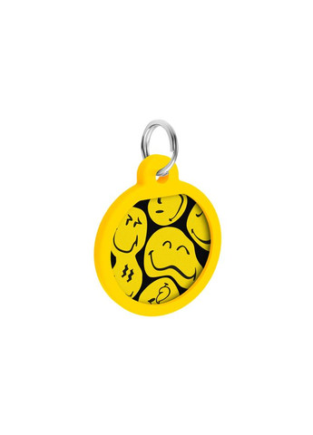 Адресник для собак металевий Smart ID з QR паспортом, малюнок "Смайли на чорному", коло, Д 25 мм WAUDOG (330245315)