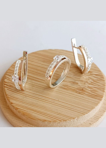 Срібні сережки із золотою пластиною Білий Камінь срібло 925 проби золото 375 519 3.34г No Brand (306742961)