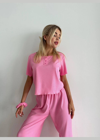 Розовая всесезон пижама тройка футболка + брюки No Brand