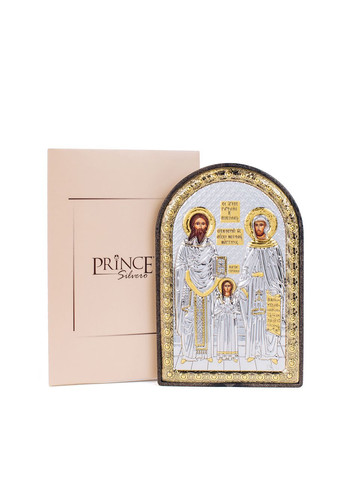 Икона Св. Рафаил, Николай и Ирина 4,2х5,8см серебряная на пластику арочной формы Prince Silvero (265215609)