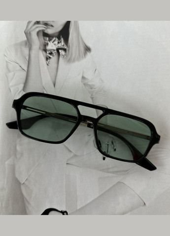 Солнцезащитные очки с двойной переносицей унисекс черный с зеленым No Brand (290704851)