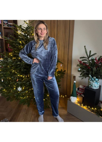 Темно-синяя всесезон пижама (кофта+штани) жіноча тепла велсофт р темно-синя kpv1 Ananasko