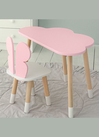 Стіл хмарка і стільчик метелик дитячий рожевий з білим сидінням. Столик для занять, ігор, їжі No Brand (361259110)