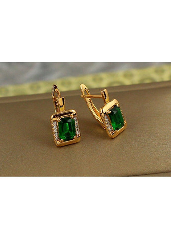 Сережки фейлетон із зеленим каменем 1,5 см золотисті love-shopping Xuping Jewelry (354657897)
