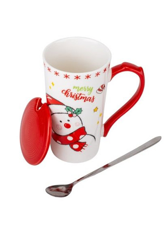 Новогодняя кружка 102-1088-1 керамика с крышкой и ложкой Биг-санта 380 мл Olens (363831113)