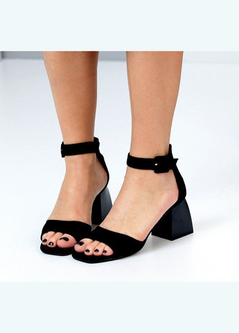 Черные черные босоножки женские на каблуке сандали летние черного цвета Viki с ремешком